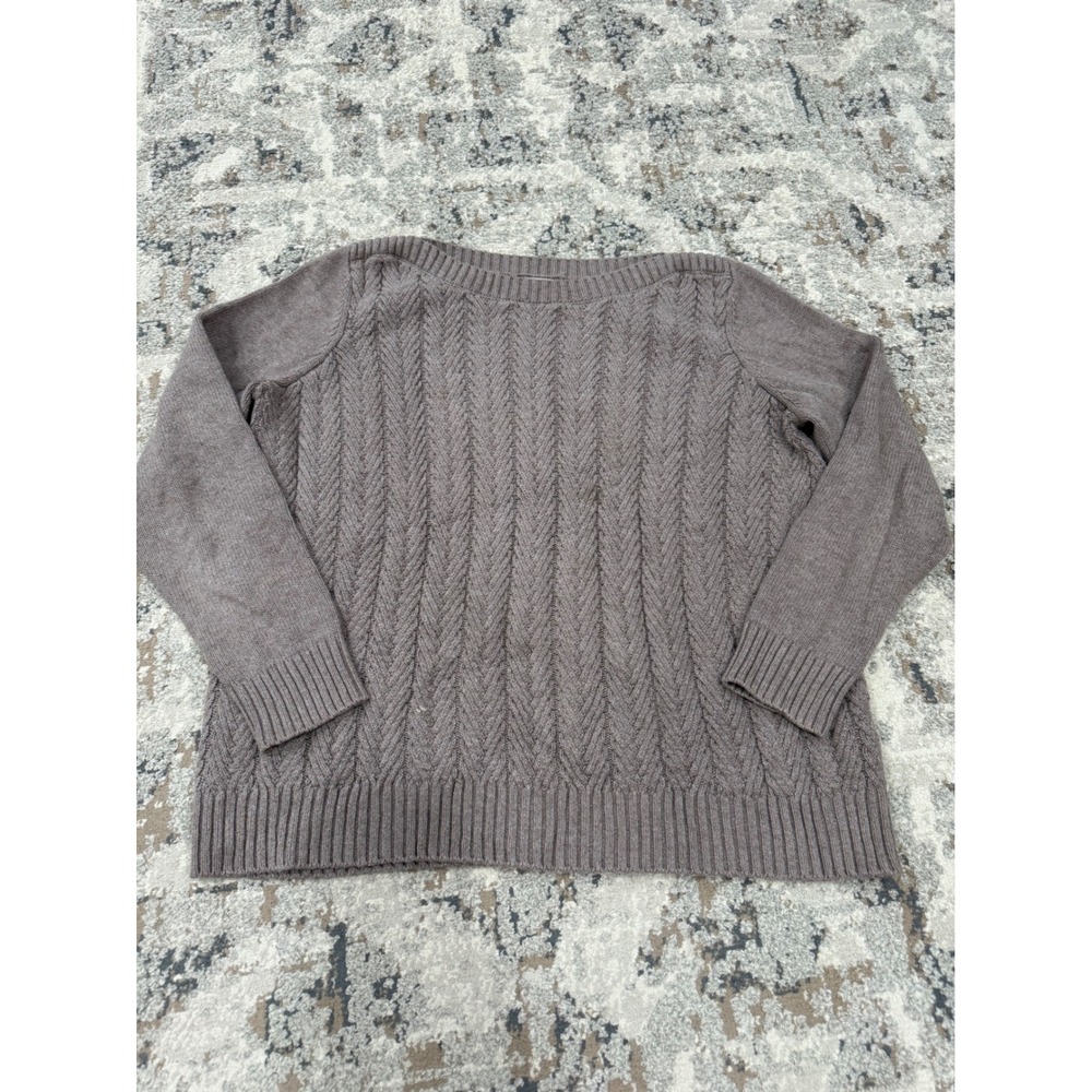 LL Bean Womens XL Taupe Brown 100% Cotton Boat Neck Cable Knit Sweater 500662